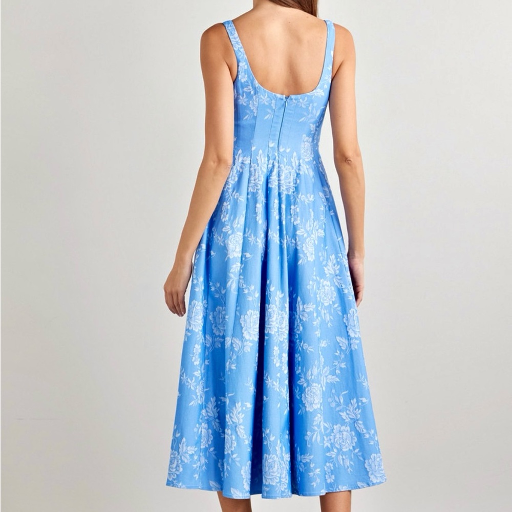 🌺🎉HP🎉🌺 NWT Staud Wells Midi Dress Blue Rose 🌟VERY RARE🌟 - Picture 8 of 16